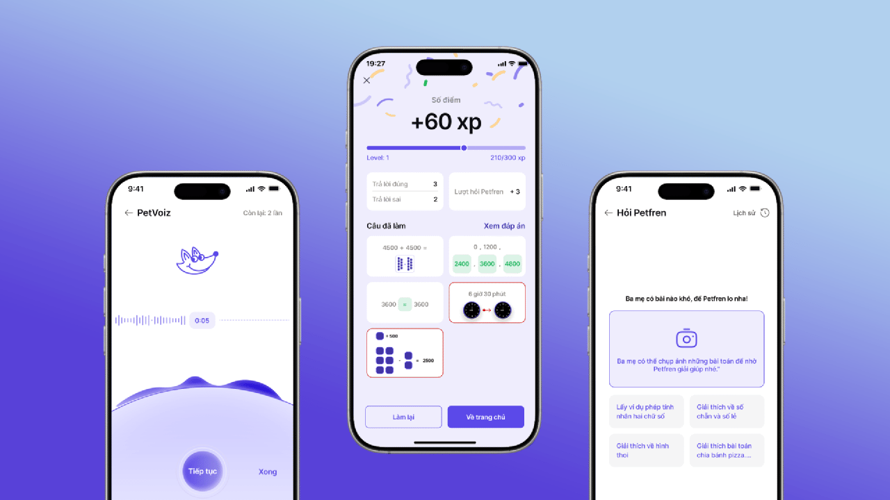 The Petfren app with three screens showcased