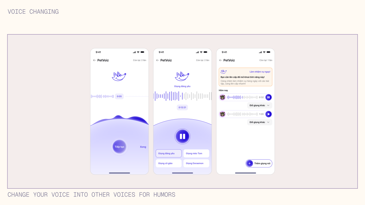 Voice changing screen for user to create comically humorous voices to ease the frustration